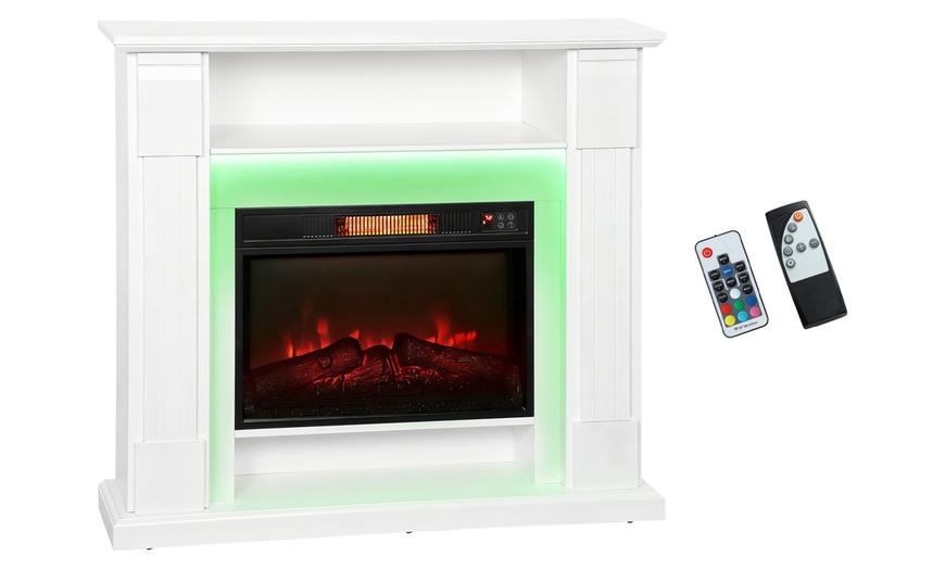 Image 2: HomCom 1800W Inset Electric Fireplace with RGB LED Lights