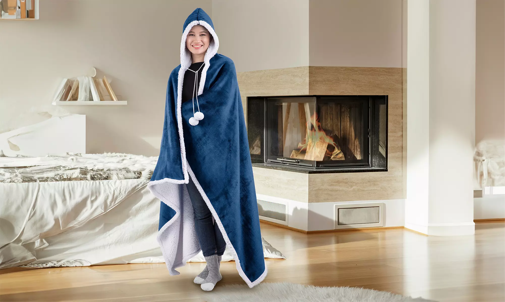 Luxury Super Soft Hoodie Sherpa-Lined Throw Blanket