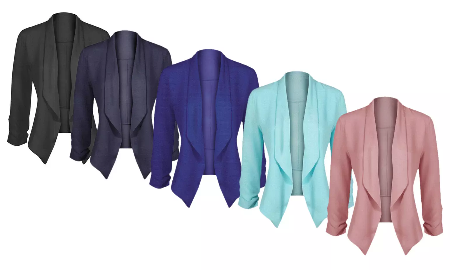 Women's Stretchy Open-Front Blazer-Style Cardigan with 3/4 Shirring Sleeves
 - Primary Image