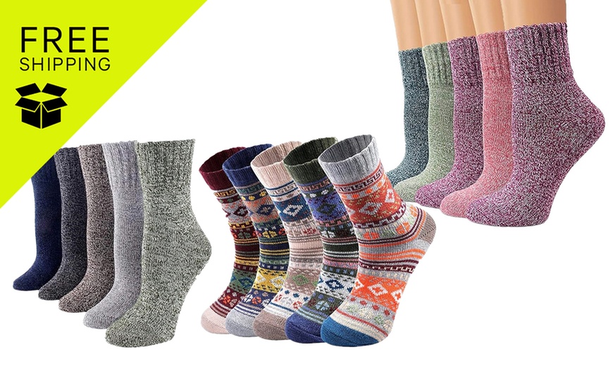 Image 1: 5 Pack Winter Warm Knit Socks