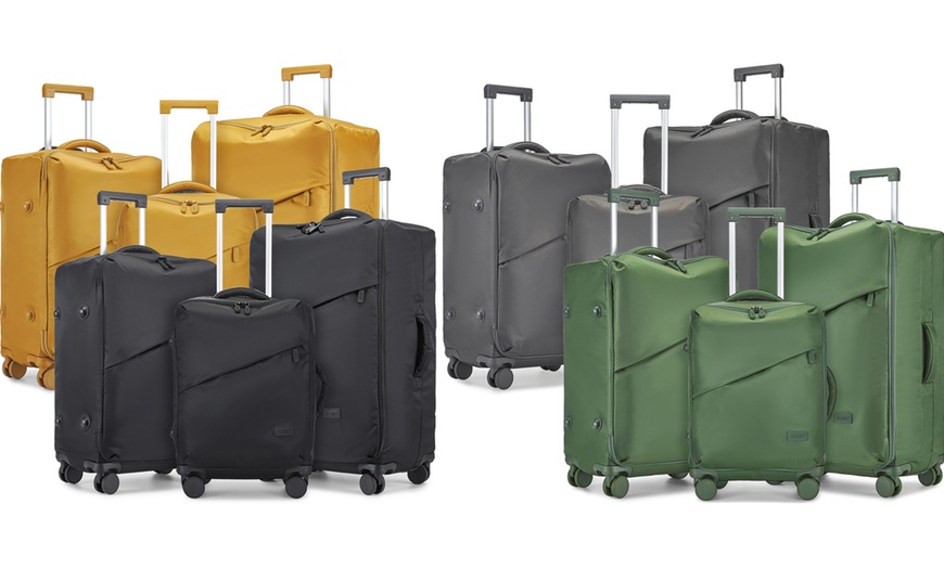 Image 1: KONO Lightweight Soft Shell Suitcase Set TSA Lock Wet/Dey Compartment