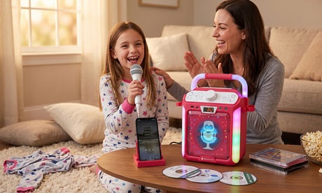 Groupon Unisex Blue Tooth And Cd Karaoke Machine With Led Lights And Microphone