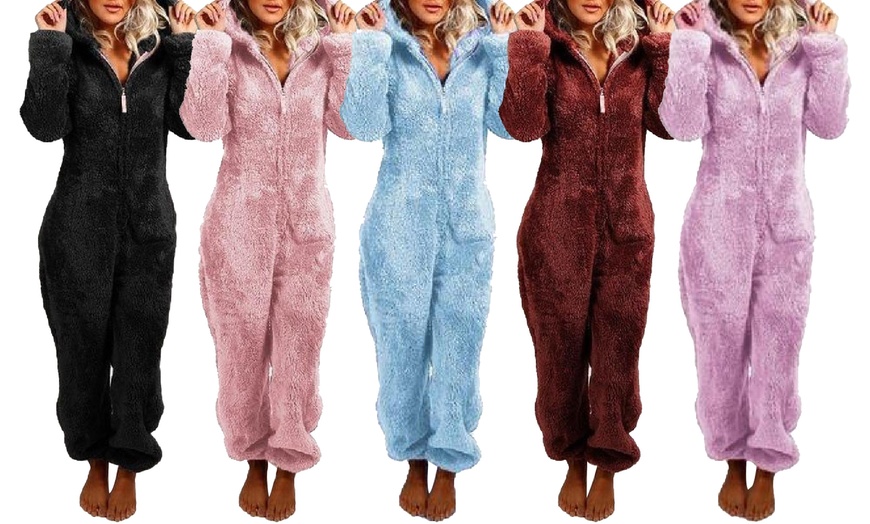 Image 1: Women's Fleece Teddy One-Piece Suit