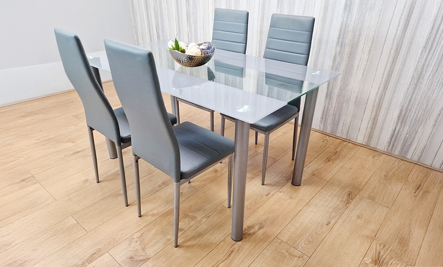 Image 22: Glass Dining Table Set with Chair Options