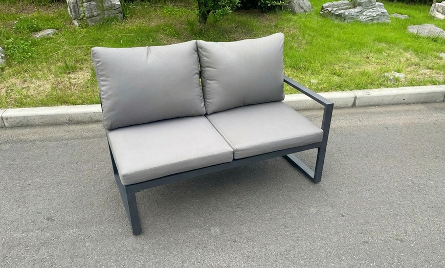 Image 4: 7pc Aluminium Garden Corner Sofa Set with Coffee Table and Footstool