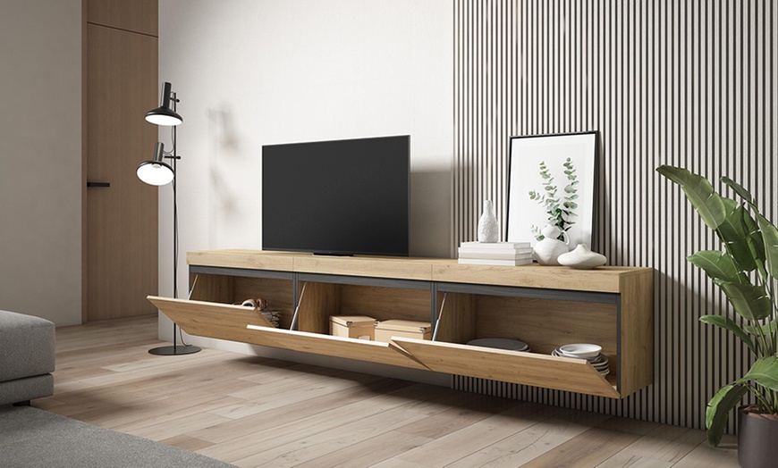 Image 1: Meuble TV suspendu avec grande capacité de rangement  