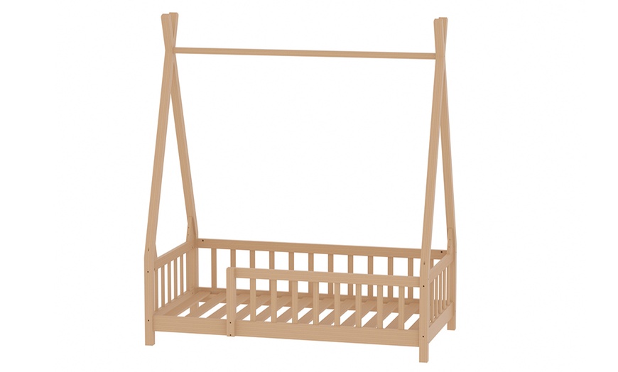 Image 4: Pine Wood Tent-Shaped Kids Bed Frame with Low Base and Safety Fence