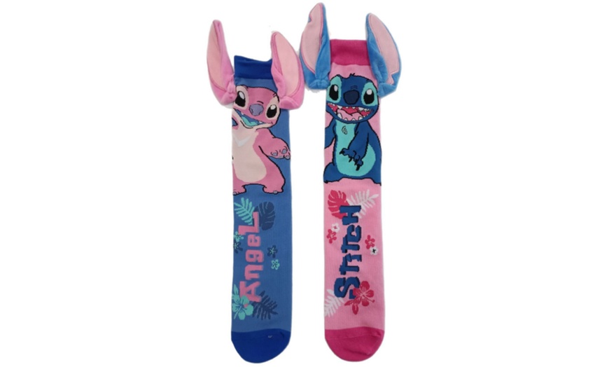 Image 4: Two Packs of Stitch-Inspired Funky Socks in Blue and Pink Design