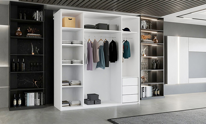 Image 4: Modern High Gloss Door Wardrobe With Mirror and Drawers