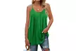 Women's Pleated Spaghetti Strap Tank Tops – Loose Fit, Casual Blouse in Green, Grey, Black, White & Blue - Second Medium