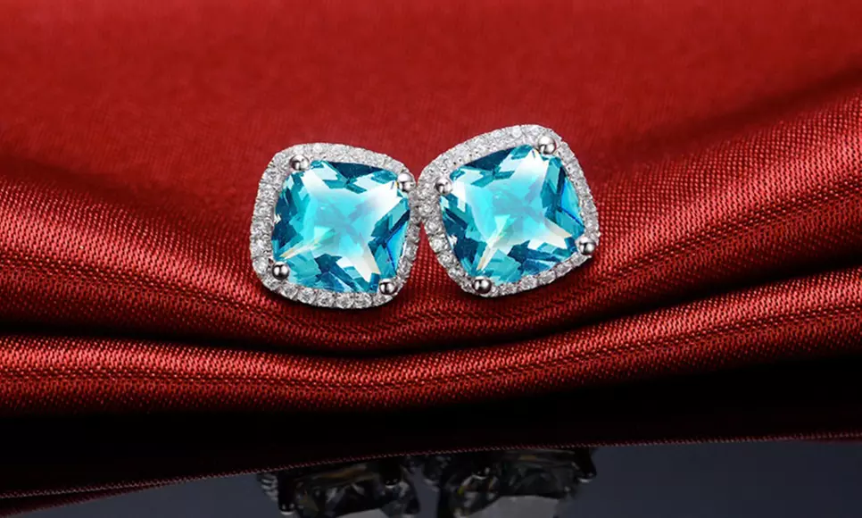 Sterling Silver Cubic Zirconia Cushion Cut Halo Studs