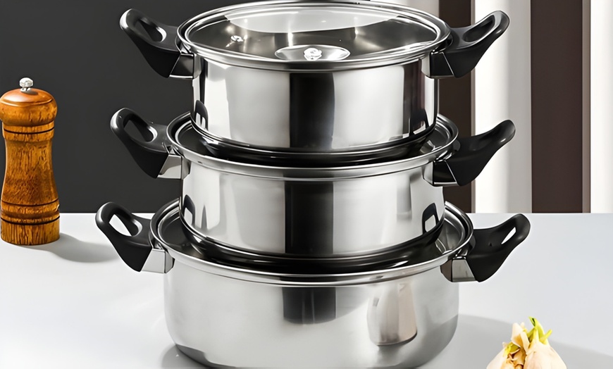 Image 4: 12-teiliger Edelstahl-Kochgeschirr-Set inkl. Glasdeckeln