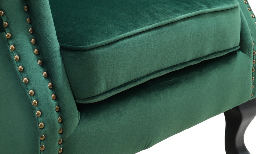 Image 6: Velvet-Upholstered Wing Back Armchair