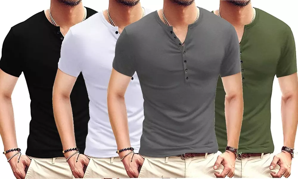 Men's Slim Fit Henley T-Shirt - Short Sleeve Casual Basic