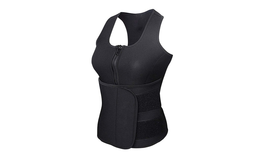 Image 5: Women Neoprene Sweat Sauna Suit Tank Top Vest with Shaper Waist Trainer Belt