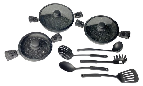 Set di tegami, coperchi e mestoli con manici rimovibili per un totale di 17 pezzi