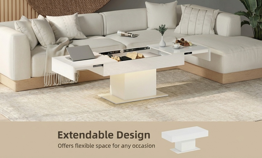 Image 4: HOMCOM Extendable Coffee Table with LED Lighting