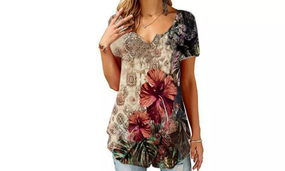 Women's Button Up Summer Short Sleeve Casual Tops Tunic Shirts Blouses