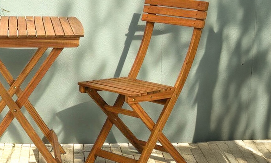 Image 5: 3-Piece Acacia Wood Folding Garden Bistro Set
