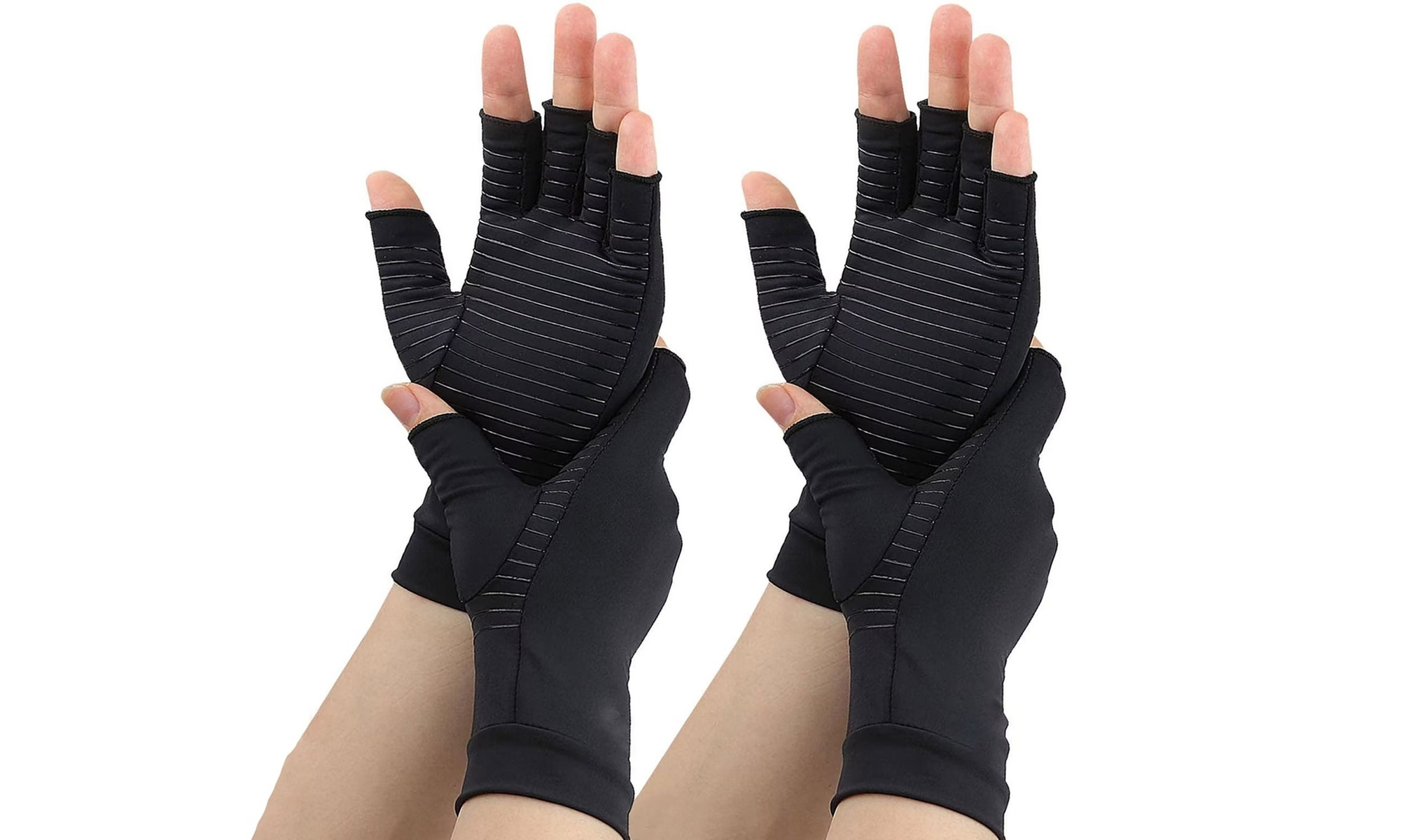 2 Pairs Copper Arthritis Gloves for Women Men Fingerless Compression Gloves