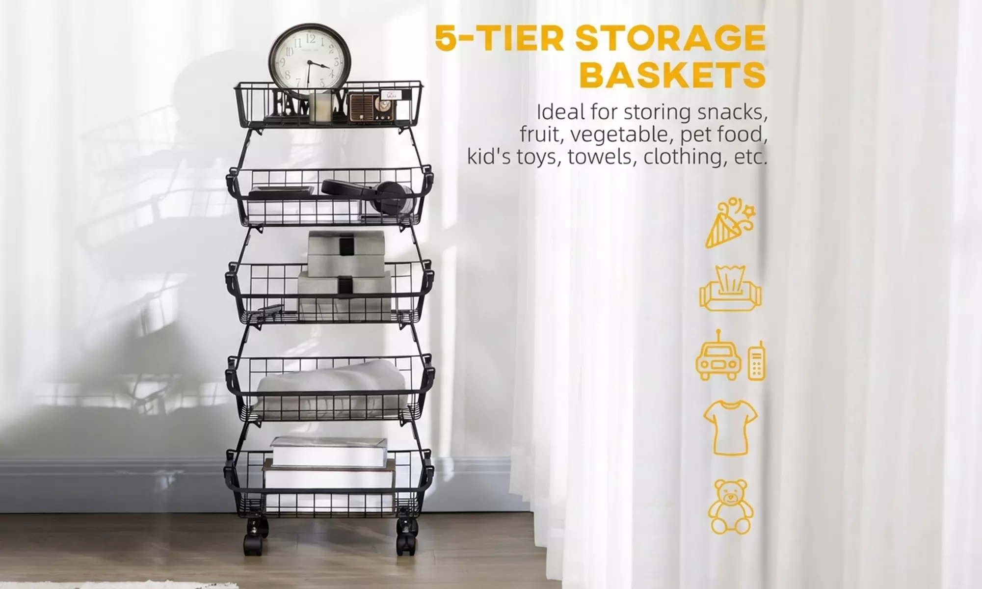 HomCom 5-Tier Steel Storage Trolley with Wheels in Black