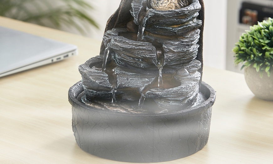 Image 2: Tiered Rock Cascading Tabletop Water Fountain with LED Crystal Ball
