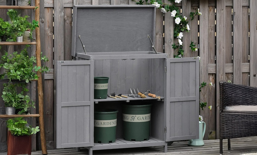 Image 2: Outsunny Wooden Garden Storage Sheds in Grey or Natural Wood