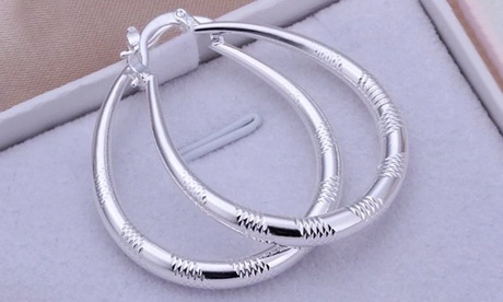 925 Sterling Silver Engraved Oval Hoop Earrings Sterling Silver