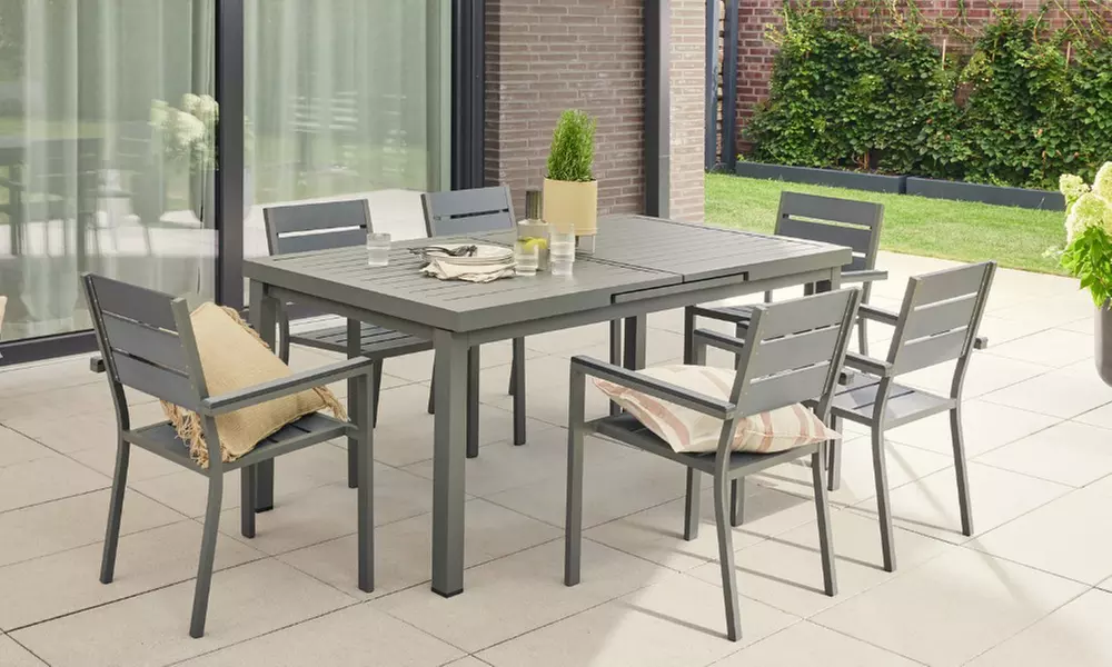 Mesa de jardín extensible de aluminio con capacidad hasta 8 personas de Home Deluxe, con envío gratuito - Primary Image