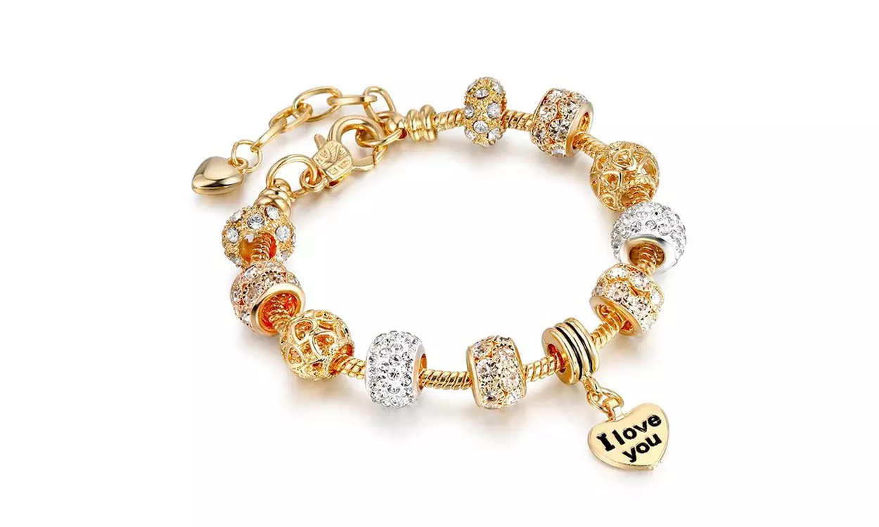 I Love You Heart Charm Crystal Bracelet Made With Crystals From Swarovski