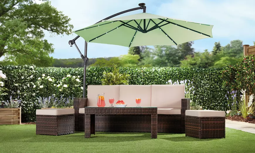 Image 8: Solar LED Cantilever Parasol with Cover and Optional Base