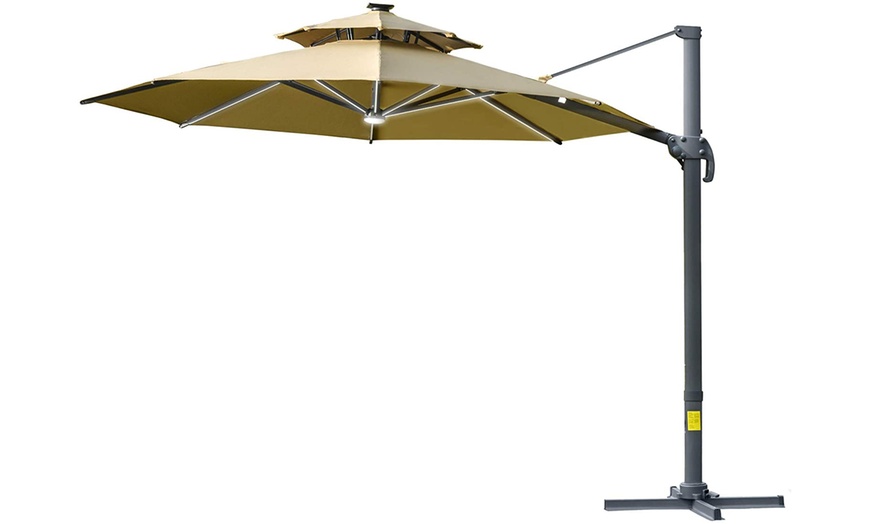 Image 13: Outsunny Cantilever Parasol with Solar or LED Lights