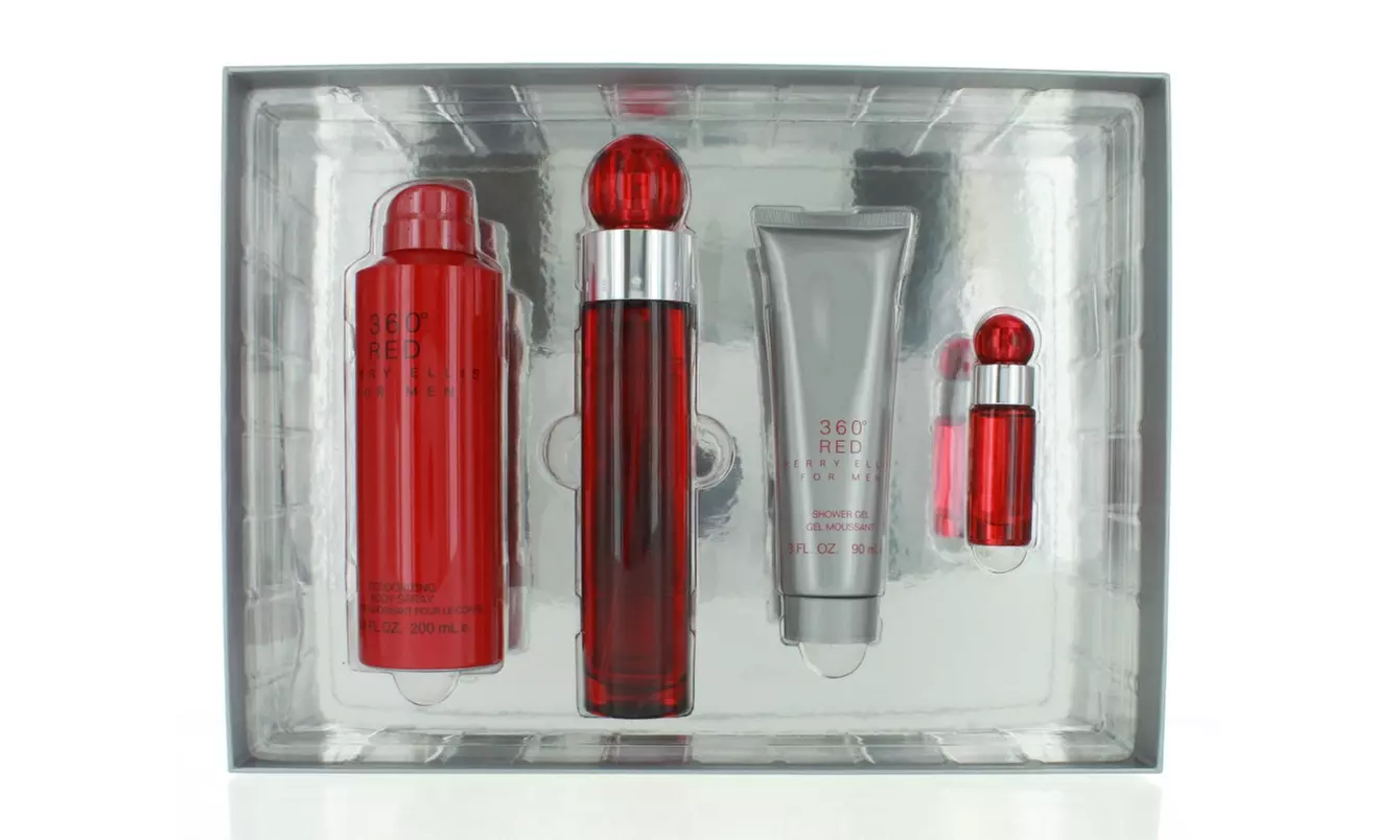 Perry Ellis 360 Red Eau de Toilette Cologne 4-Piece Gift Set for Men