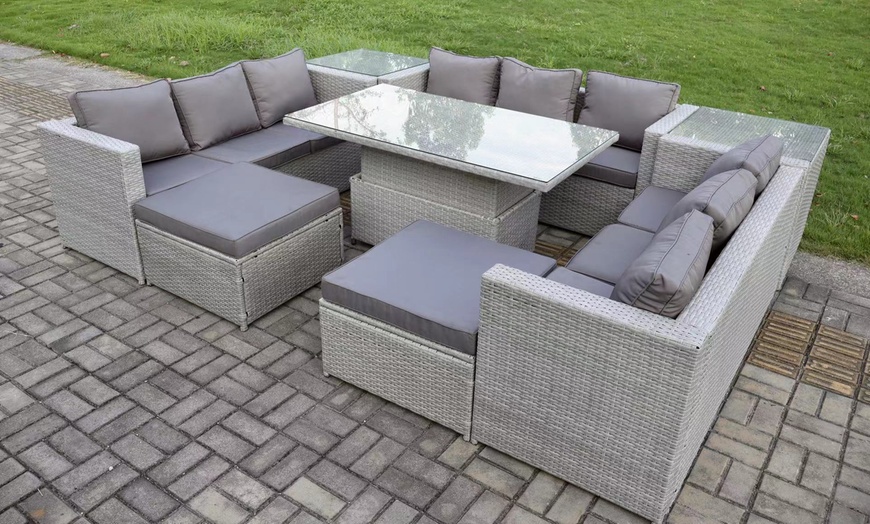 Image 6: Fimous Polyrattan-Gartenmöbel-Set mit höhenverstellbarem Tisch
