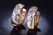 18K Gold CZ Crystal 3-Row Hoop Huggie Earrings - Second Medium