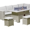 Image 2: Malibu Six-Seater Rattan-Effect Firepit Dining Set Garden Furniture