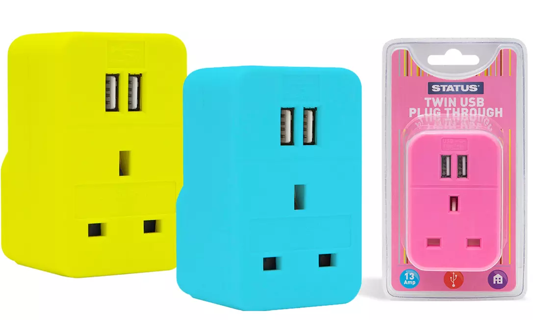 One or Two Status Two-Port USB Power Adapter Plugs - Primary Image