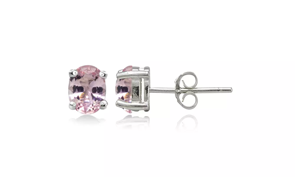 Sterling Silver Simulated Pink Tourmaline 7x5mm Oval Stud Earrings