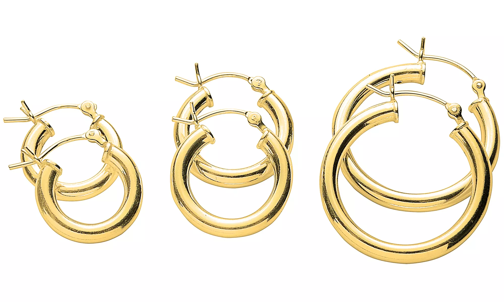 Italian Hoop Earrings in 14K Gold Plated sterling silver: (3 PACK) - Primary Image