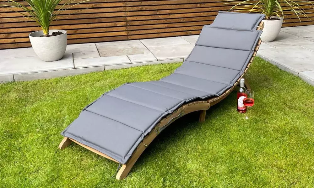 Foldable Acacia Wood Sun Lounger with Grey Cushion - 1 or 2 Units