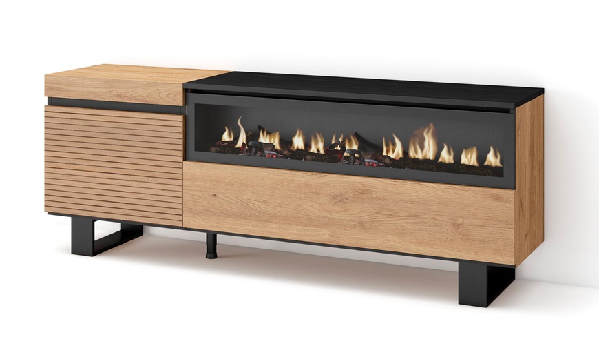 Image 11: Mueble para TV con acabado en roble y opción a chimenea eléctrica