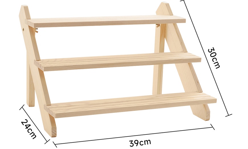 Image 2: Four Tier Natural Pine Wood Desktop Display Stand