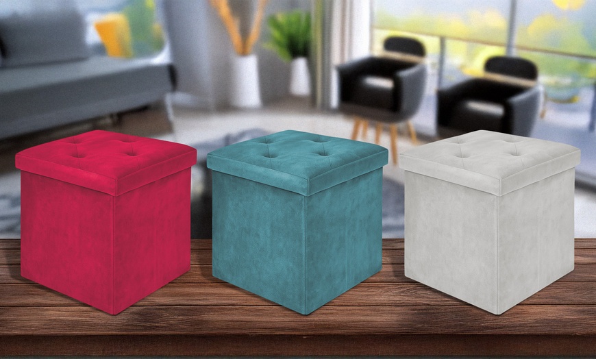 Image 1: Puff cuadrado con tapizado de terciopelo