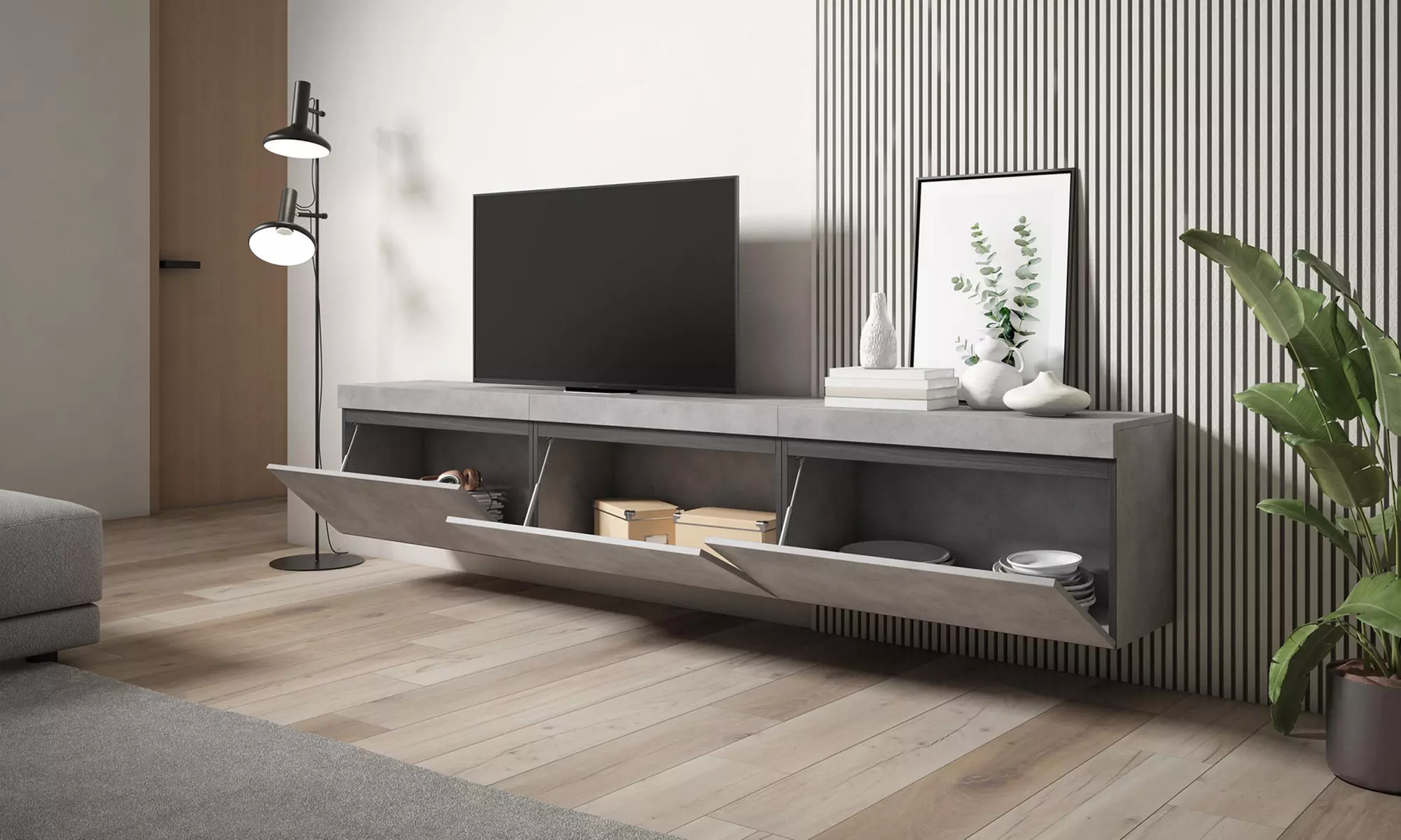 TV-Möbel opt. mit elektrischem Kamin