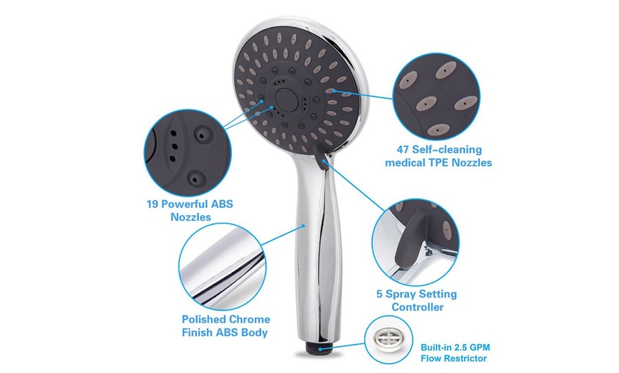Image 7: Stainless Steel Ultra Luxury Powerful Handheld Shower 5 Spray Setting Controller