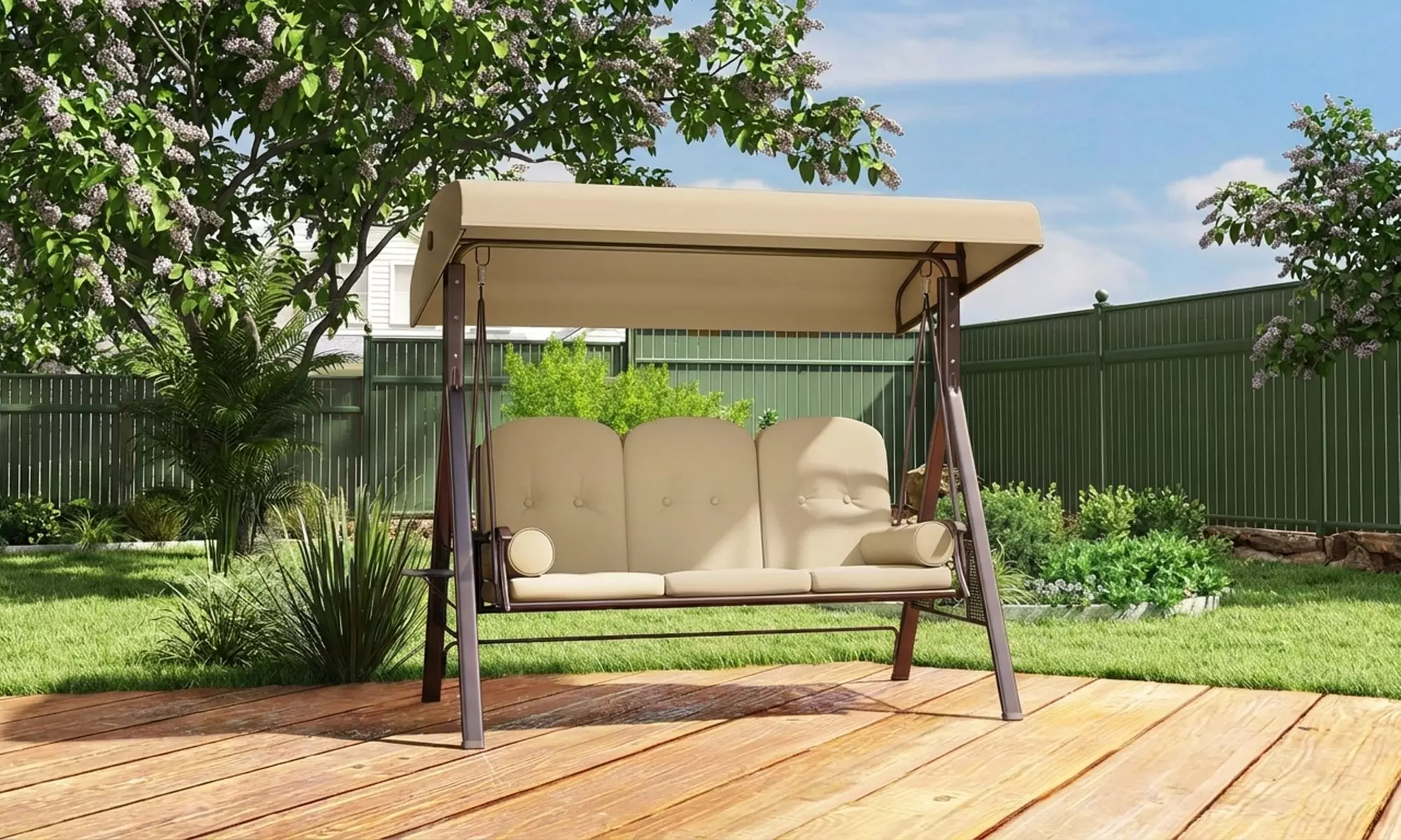 Outsunny 3-Seater Garden Swing Chair with Adjustable Canopy