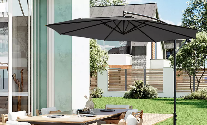 Image 10: Large 3m Grey Cantilever Parasol with Multiple Base Styles 