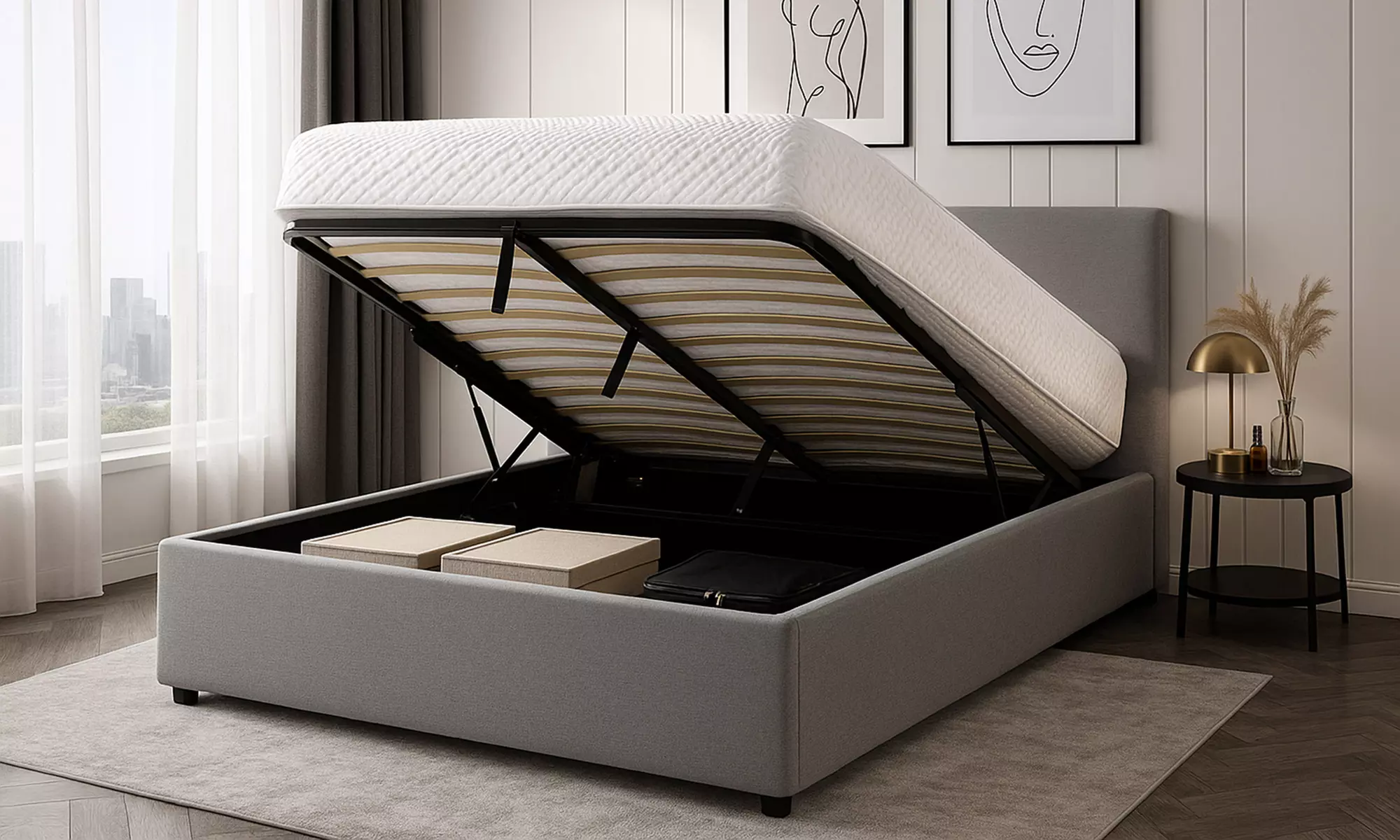 Colisée Stoffbett mit Stauraum, Matratze „Cosmos” optional