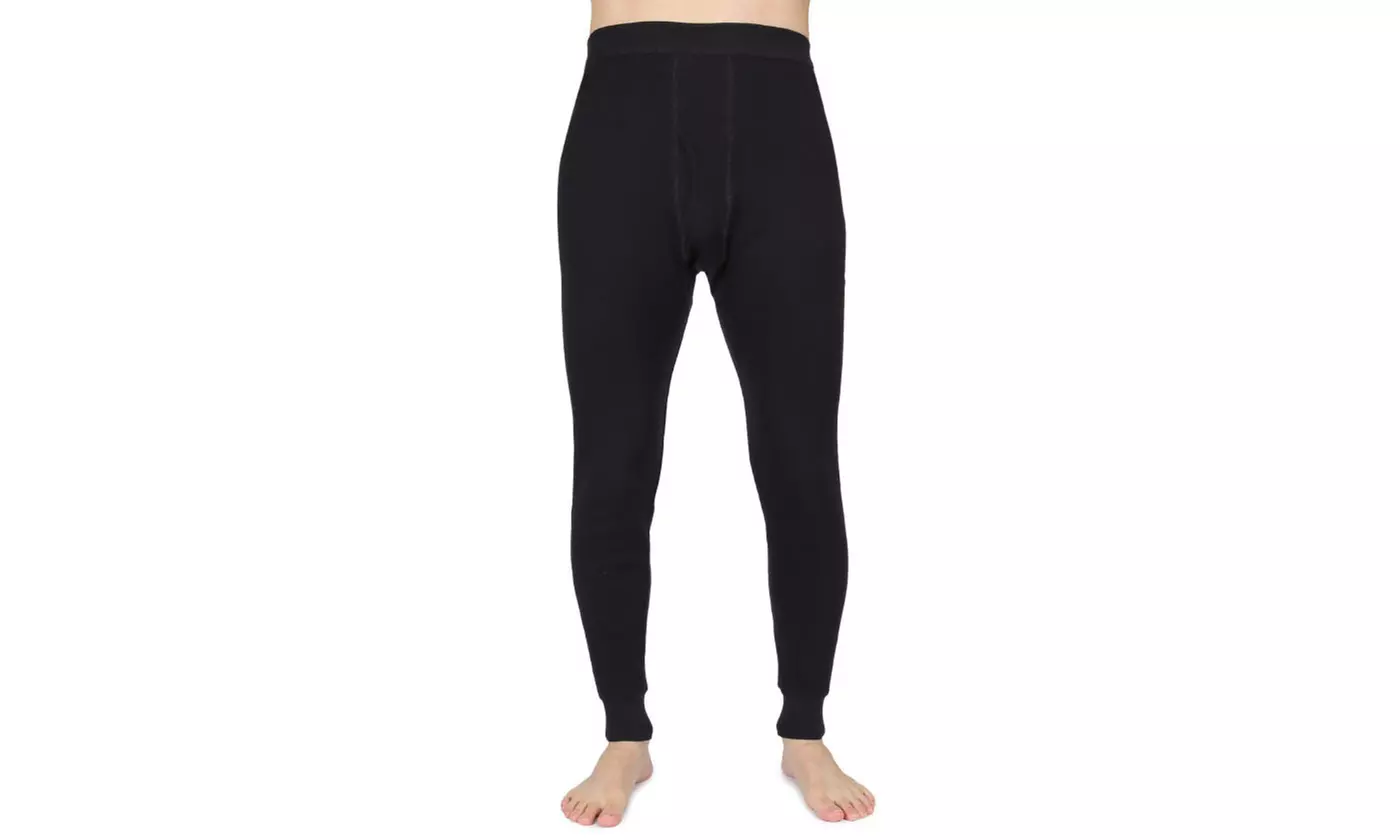Men Winter Fleece Lined Elastic Thermal Black Long Legging Underwear Pants