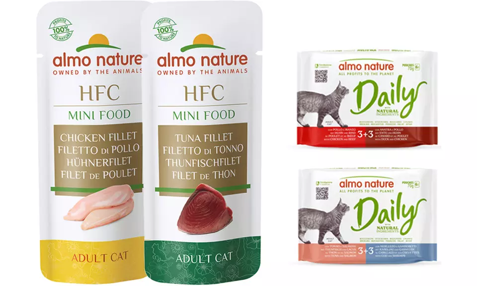 Fino a 200 bustine di cibo umido o snack per gatti Almo Nature